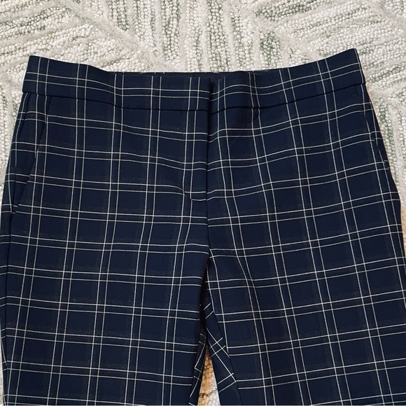 Ann Taylor Devin Fit Navy Grey Yellow White Plaid Pockets Trousers Pants Office - Picture 3 of 13
